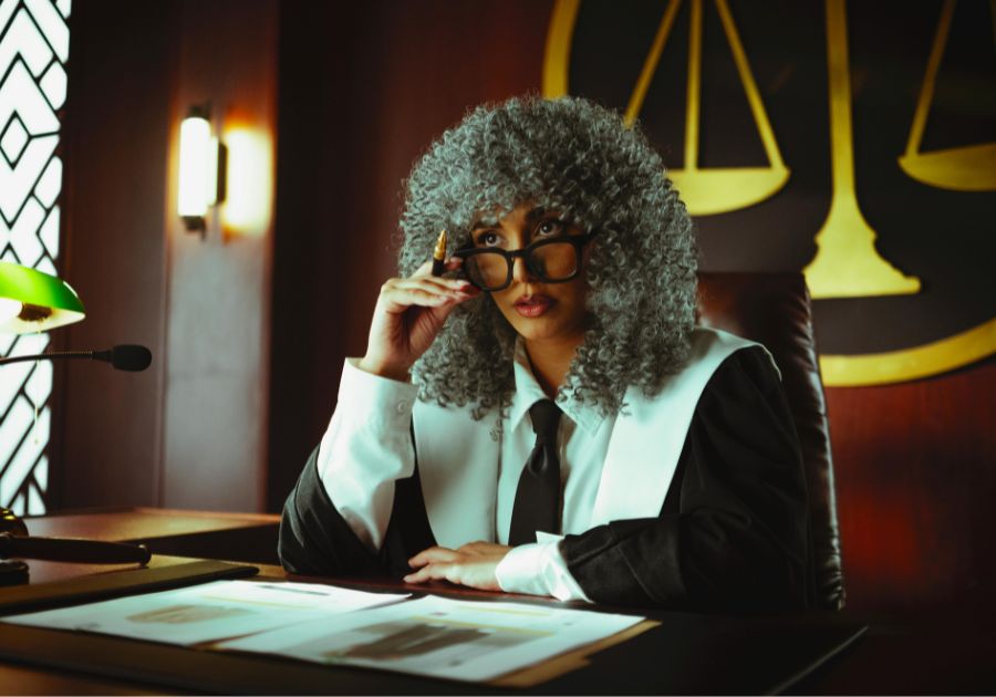 funny woman dressed as old time judge